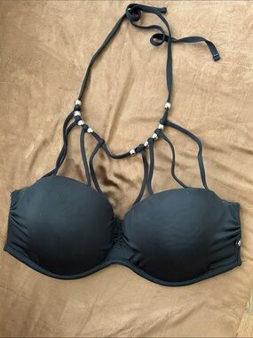 La Vie En Rose Black Strappy Beaded Bandeau Bra